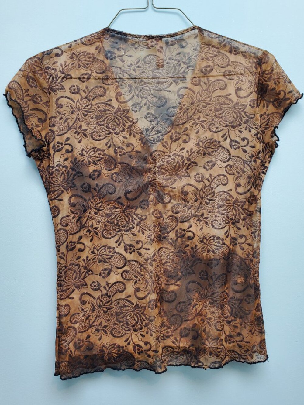 VTG Susan Lawrence Y2K Whimsigoth Sheer Mesh Floral Paisley Ruched Top M - Picture 6 of 14